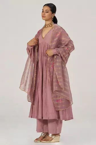 Woodrose chanderi silk festive kurta set