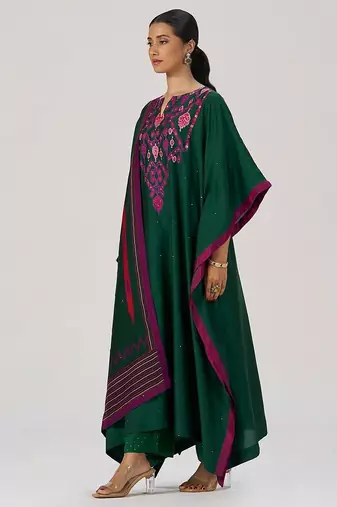 Evergreen silk festive kaftaan set
