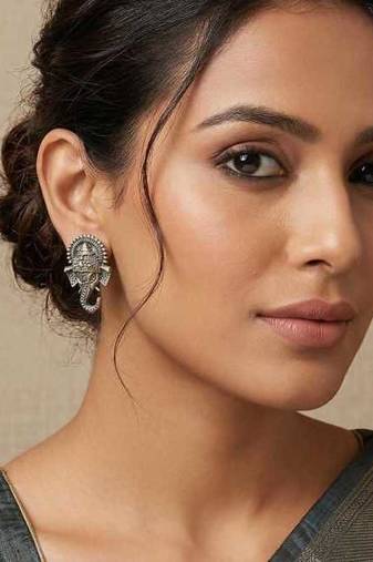 Oxidized German Silver Lord Ganesha Stud Earrings: Indian Jewelry Gift