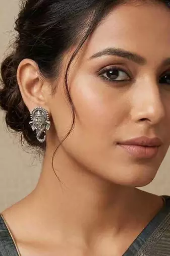 Oxidized German Silver Lord Ganesha Stud Earrings: Indian Jewelry Gift