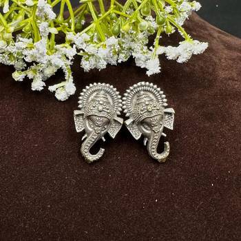 Oxidized German Silver Lord Ganesha Stud Earrings: Indian Jewelry Gift 2