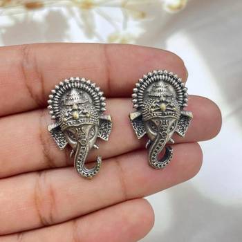 Oxidized German Silver Lord Ganesha Stud Earrings: Indian Jewelry Gift 3
