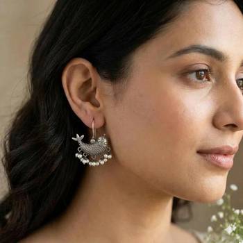 Oxidized Silver Fish Earrings: Indian Artisan Brass Dangles 1