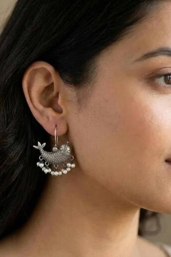 Oxidized Silver Fish Earrings: Indian Artisan Brass Dangles