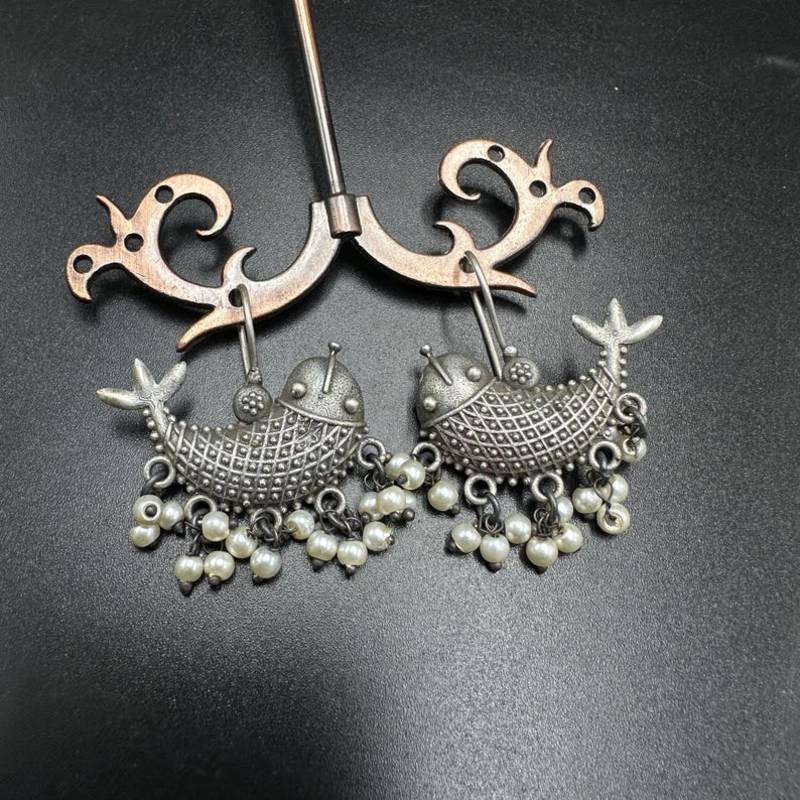 Oxidized Silver Fish Earrings: Indian Artisan Brass Dangles