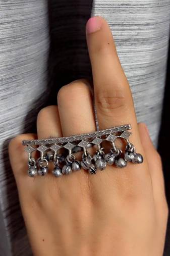 Oxidized Silver Ghungroo Bell Ring: Adjustable Boho Indian Jewelry