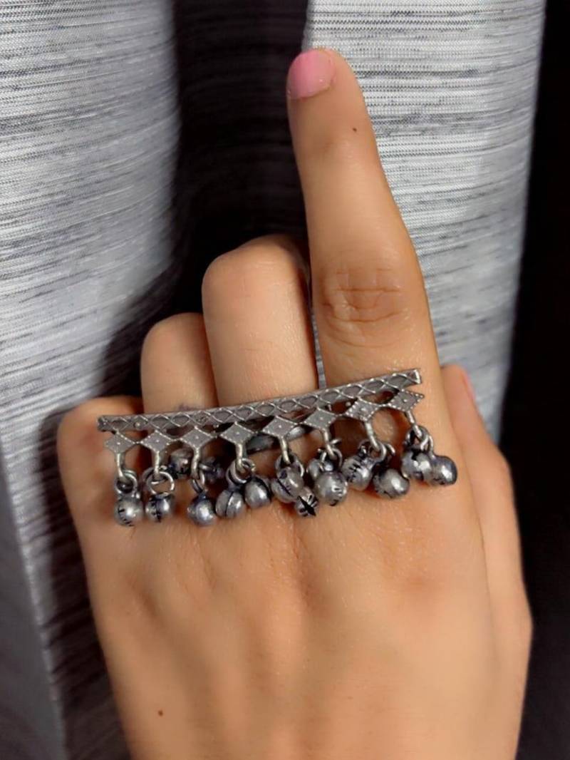 Oxidized Silver Ghungroo Bell Ring: Adjustable Boho Indian Jewelry