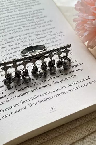 Oxidized Silver Ghungroo Bell Ring: Adjustable Boho Indian Jewelry