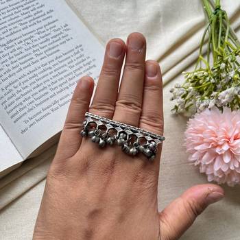 Oxidized Silver Ghungroo Bell Ring: Adjustable Boho Indian Jewelry 3