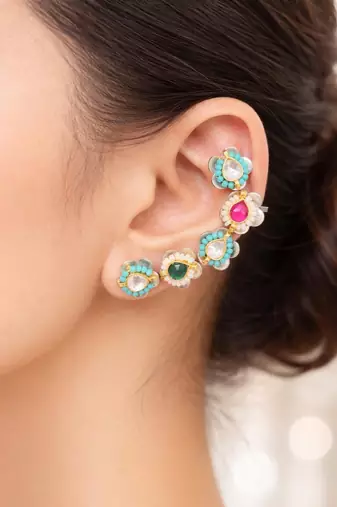 Floral Kundan Ear Cuff | Turquoise Ear Climber | Indian Boho Ear Crawler