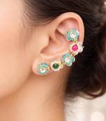 Floral Kundan Ear Cuff | Turquoise Ear Climber | Indian Boho Ear Crawler