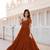 Rust embroidered georgette fully stitched flared anarkali gown