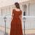 Rust embroidered georgette fully stitched flared anarkali gown