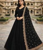 Black georgette stitched anarkali gown with zari embroidered dupatta ethnic wear