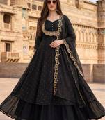 Black embroidered vichitra silk fully stitched lehenga set with dupatta