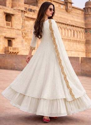 White embroidered vichitra silk fully stitched lehenga set with dupatta 2