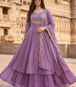 Lavender embroidered vichitra silk fully stitched lehenga set with dupatta