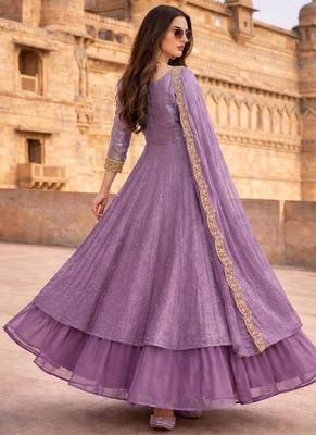 Lavender embroidered vichitra silk fully stitched lehenga set with dupatta 2