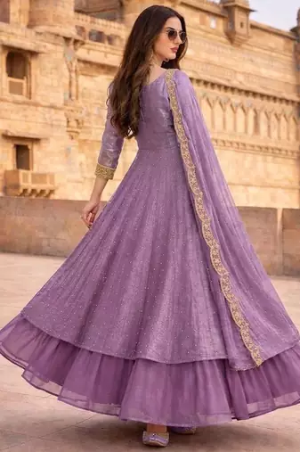 Lavender embroidered vichitra silk fully stitched lehenga set with dupatta