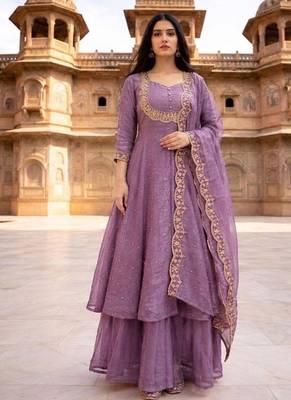 Lavender embroidered vichitra silk fully stitched lehenga set with dupatta 3