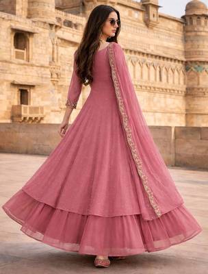 Pink embroidered vichitra silk fully stitched lehenga set with dupatta 2
