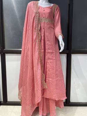 Pink embroidered vichitra silk fully stitched lehenga set with dupatta 4