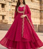 Red embroidered vichitra silk fully stitched lehenga set with dupatta