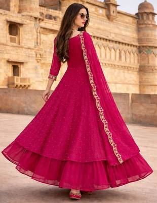 Red embroidered vichitra silk fully stitched lehenga set with dupatta 2
