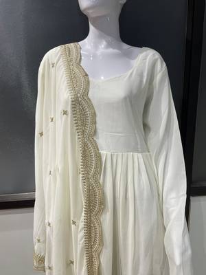 White georgette stitched anarkali gown with zari embroidered dupatta ethnic wear 5