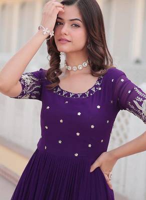Purple embroidered georgette fully stitched flared anarkali gown 2