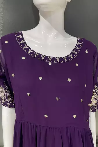 Purple embroidered georgette fully stitched flared anarkali gown