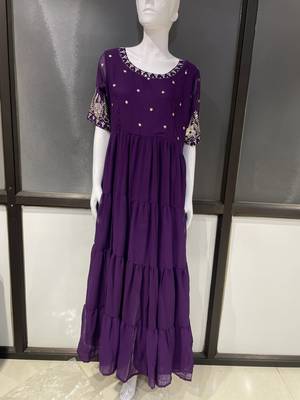 Purple embroidered georgette fully stitched flared anarkali gown 5