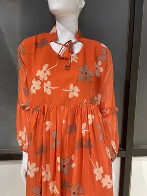 Orange floral printed georgette fully stitched flared anarkali gown 4