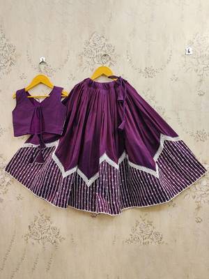 Purple embroidered thread work lehenga blouse with dupatta for girls 4