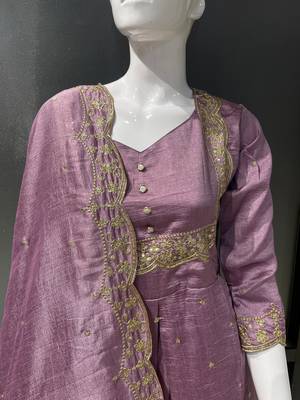 Lavender embroidered vichitra silk fully stitched lehenga set with dupatta 4