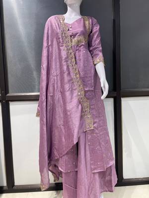 Lavender embroidered vichitra silk fully stitched lehenga set with dupatta 5