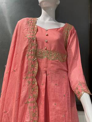 Pink embroidered vichitra silk fully stitched lehenga set with dupatta 5