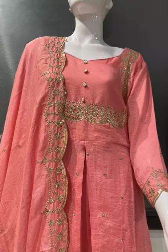 Pink embroidered vichitra silk fully stitched lehenga set with dupatta