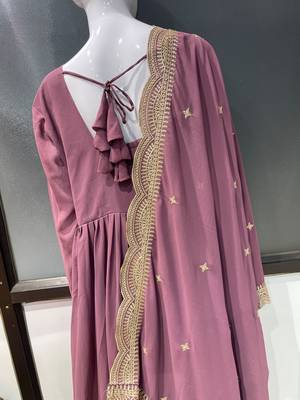Lavender georgette stitched anarkali gown with zari embroidered dupatta ethnic wear 4
