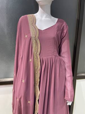 Lavender georgette stitched anarkali gown with zari embroidered dupatta ethnic wear 5