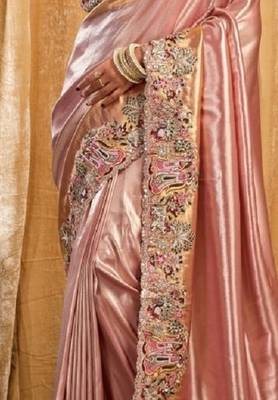 Light pink magenta silk blend embroidered wedding Saree with blouse  2