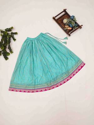 Turquoise blue embroidered thread work ready to wear lehenega choli with dupatta for girls 4