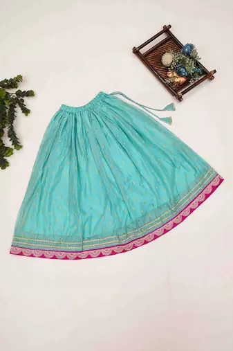 Turquoise blue embroidered thread work ready to wear lehenega choli with dupatta for girls