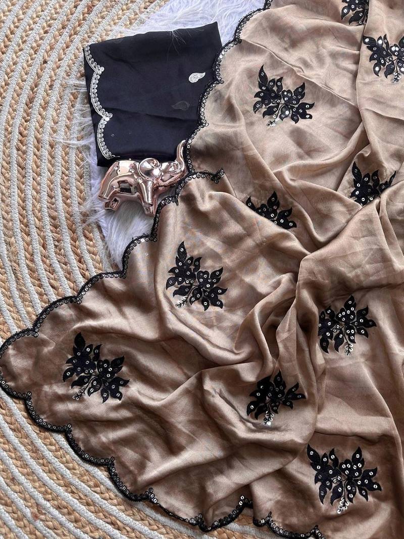 Floral Sequinned Art Silk Saree