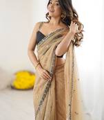 Floral Embroidered Sequinned Net Heavy Work Sarees