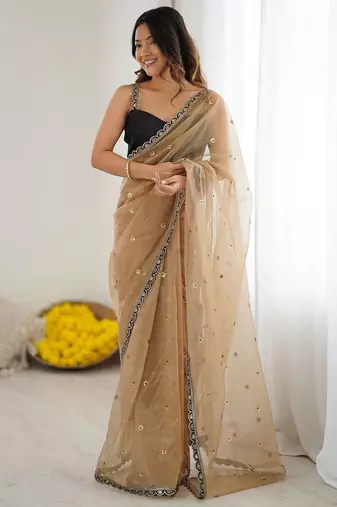 Floral Embroidered Sequinned Net Heavy Work Sarees