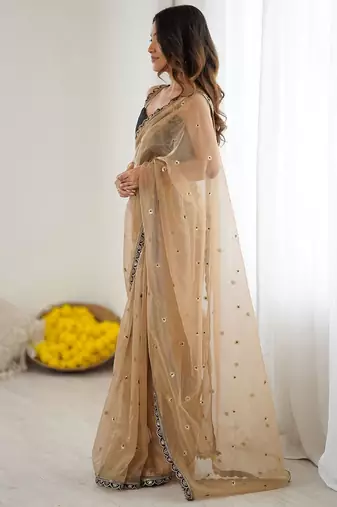 Floral Embroidered Sequinned Net Heavy Work Sarees