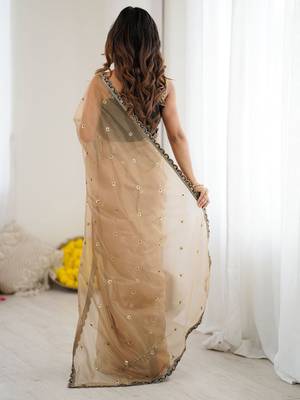 Floral Embroidered Sequinned Net Heavy Work Sarees 4