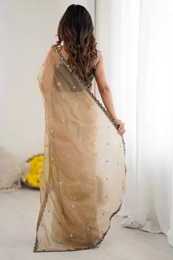 Floral Embroidered Sequinned Net Heavy Work Sarees