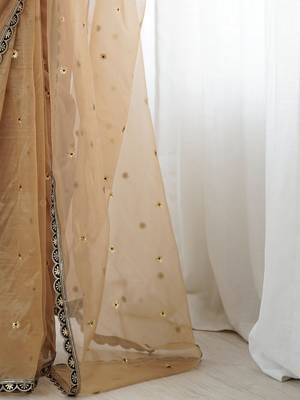 Floral Embroidered Sequinned Net Heavy Work Sarees 5